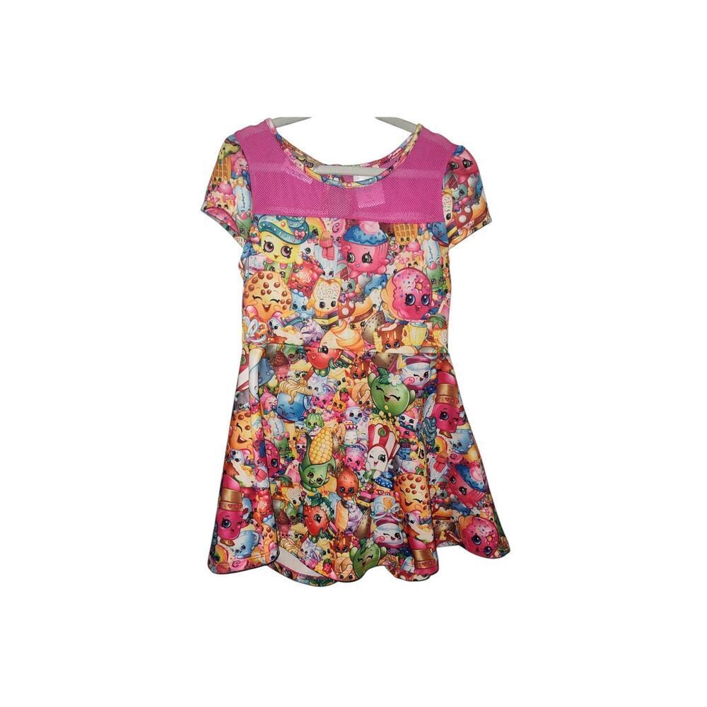 SHOPKINS girl's all over print dress XS 4/5  costume mesh neck Pink